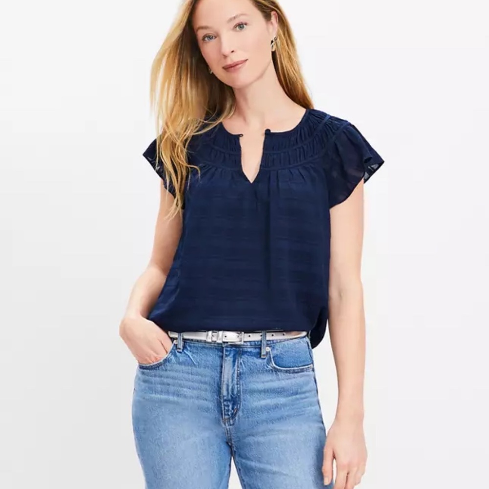 LOFT Navy Flutter Sleeve Blouse